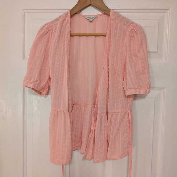 Lucky Brand Pink Wrap Babydoll Top With Detailed Pattern Women's Size Medium - Picture 2 of 4